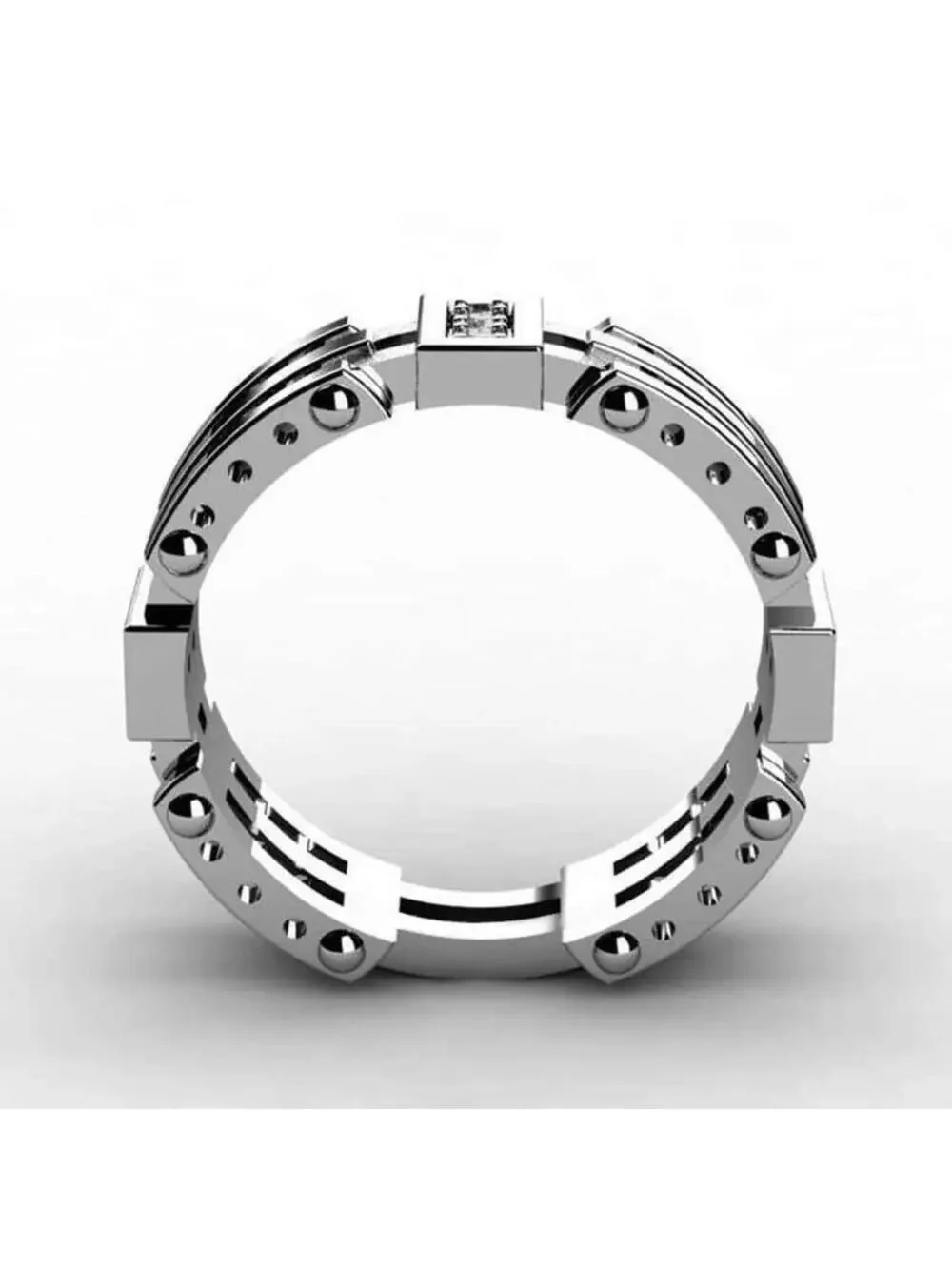 Interlocking band RING with accents - Silver - CZs- size 8
